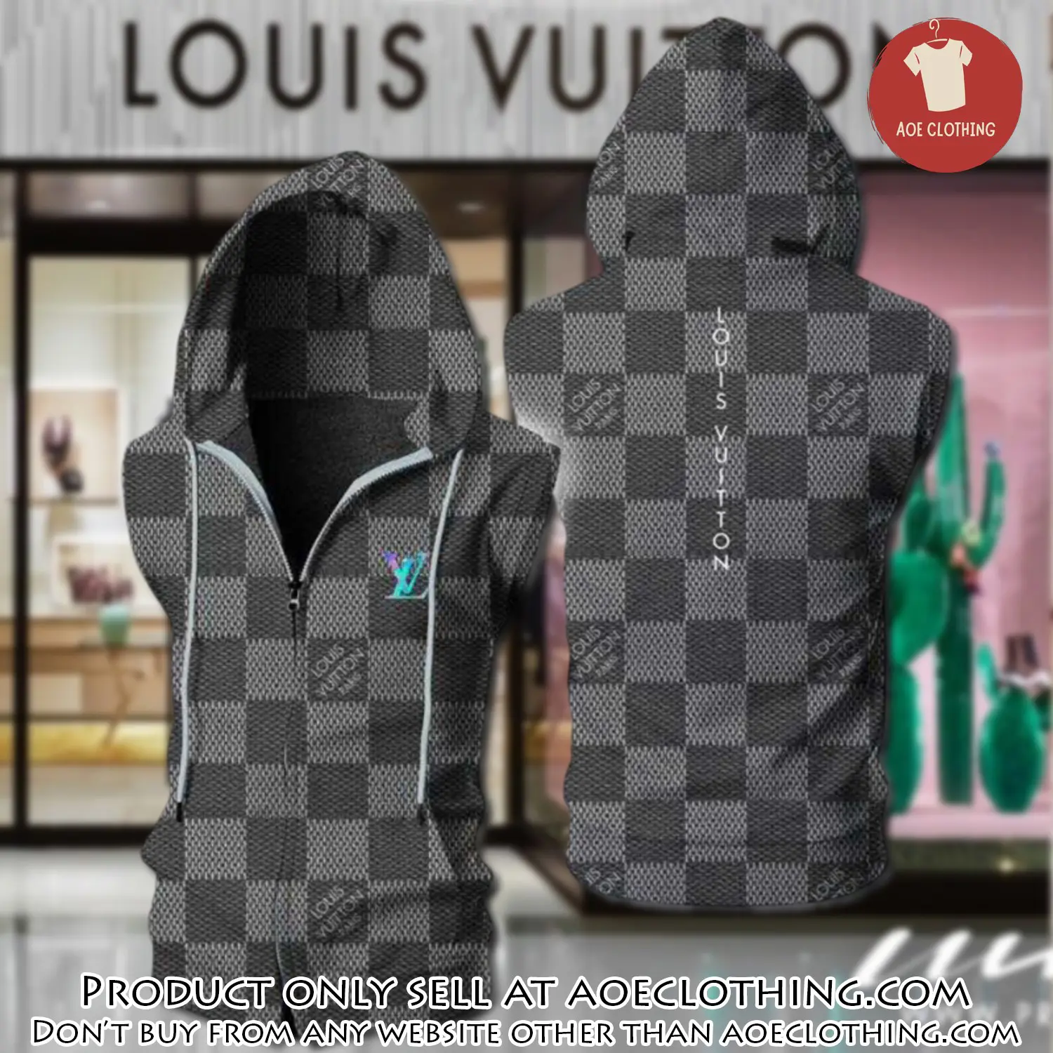 Louis vuitton grey unisex sleeveless zip up hoodie luxury for men women szh013 aoe1950637